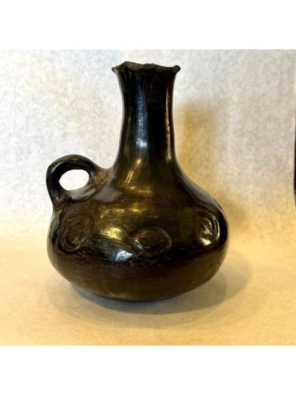 Doña Rosa Vase Oaxaca Folk Art Black Pottery Blackware Early Work 9" Ruffled